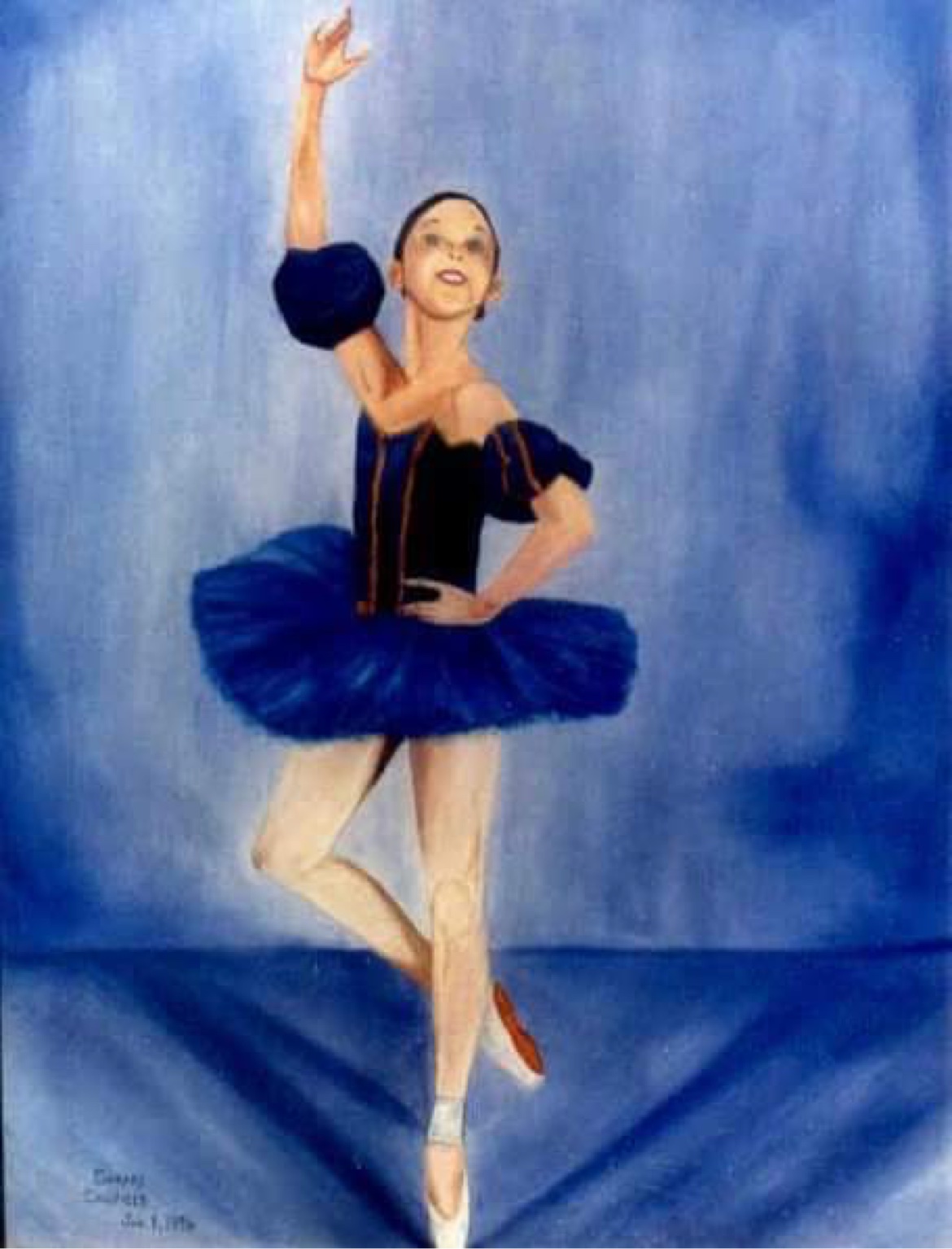 Original oil painting of a ballerina in a blue tutu by Gerard Caulfield