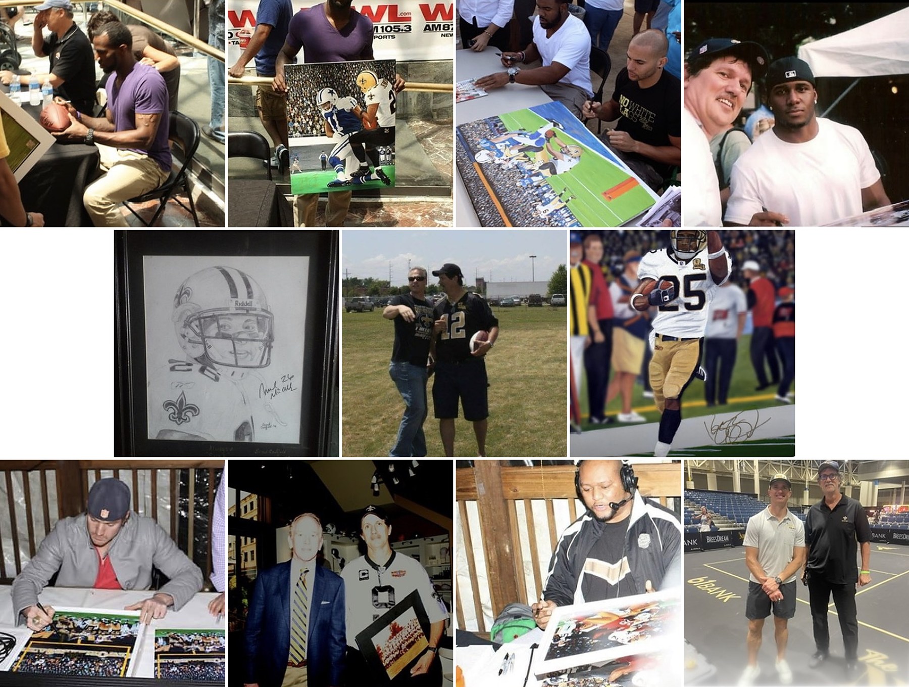 Collage of Gerard Caulfield's artwork being autographed by players