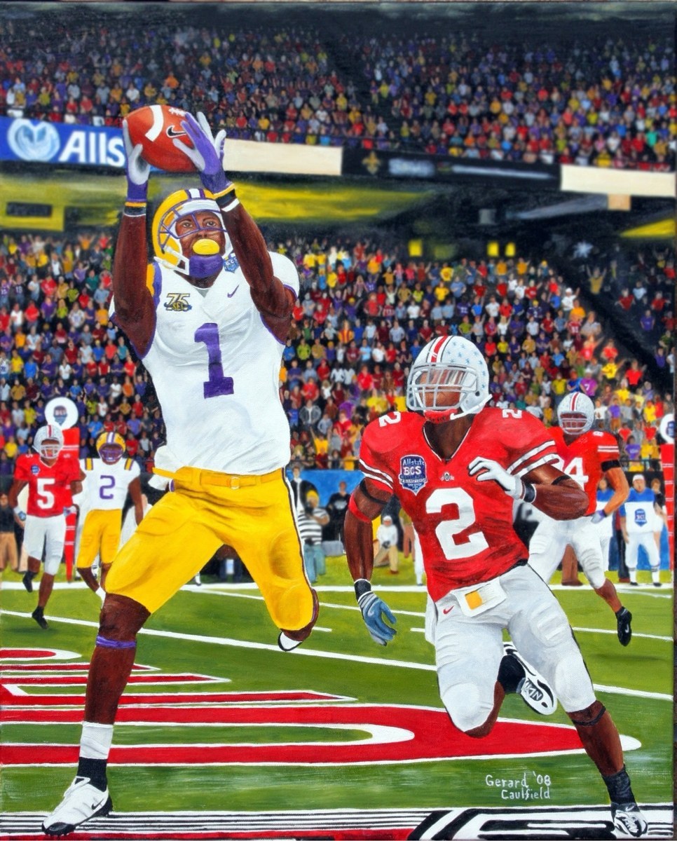 LSU #1 vs Ohio State — BCS Championship, original oil painting by Gerard Caulfield