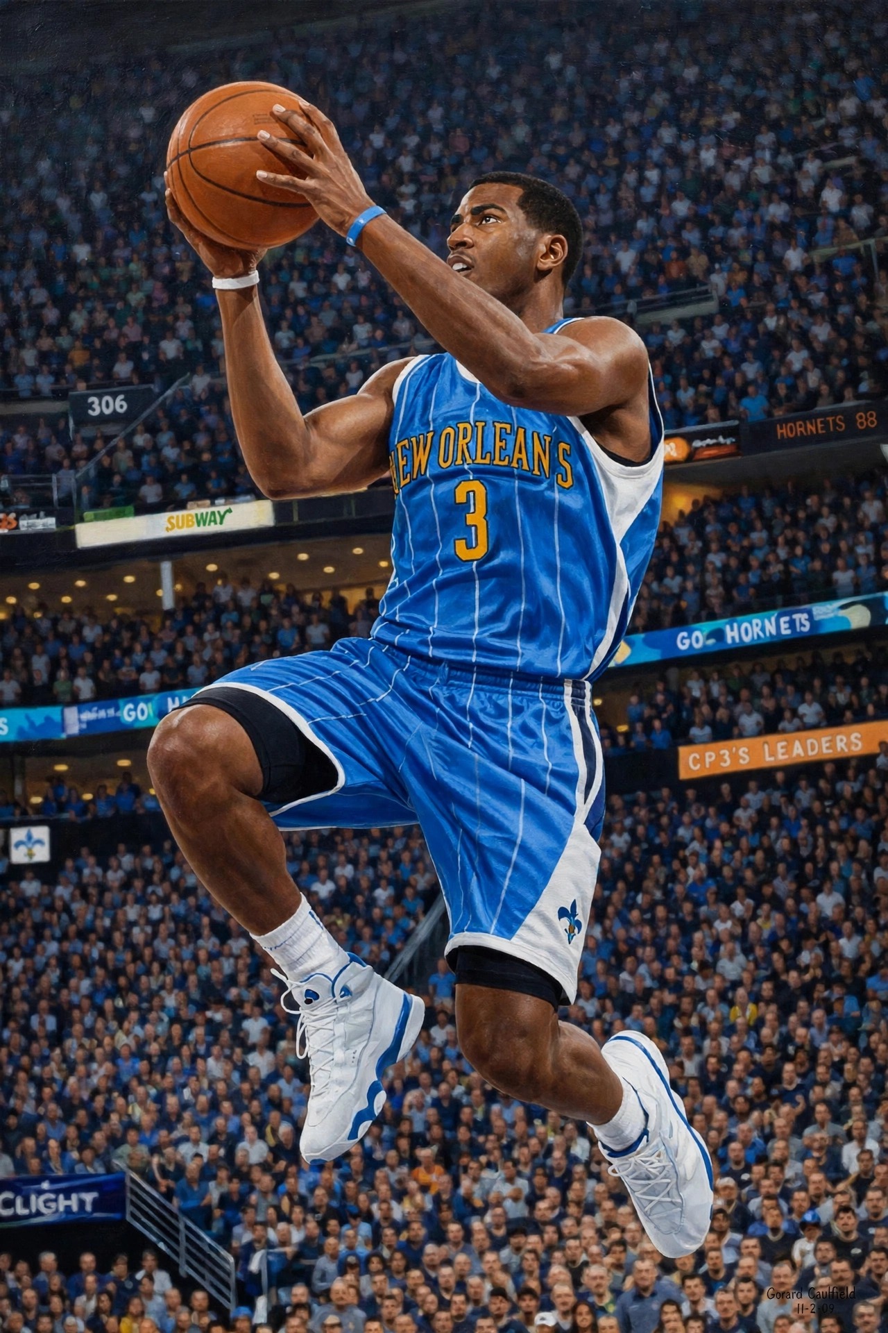 Art to AI version for Chris Paul — Blue Hornets Uniform, 2009, artwork by Gerard Caulfield