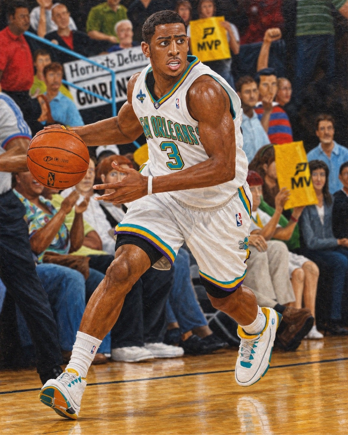 Art to AI version for Chris Paul — White Hornets Uniform, 2008, artwork by Gerard Caulfield