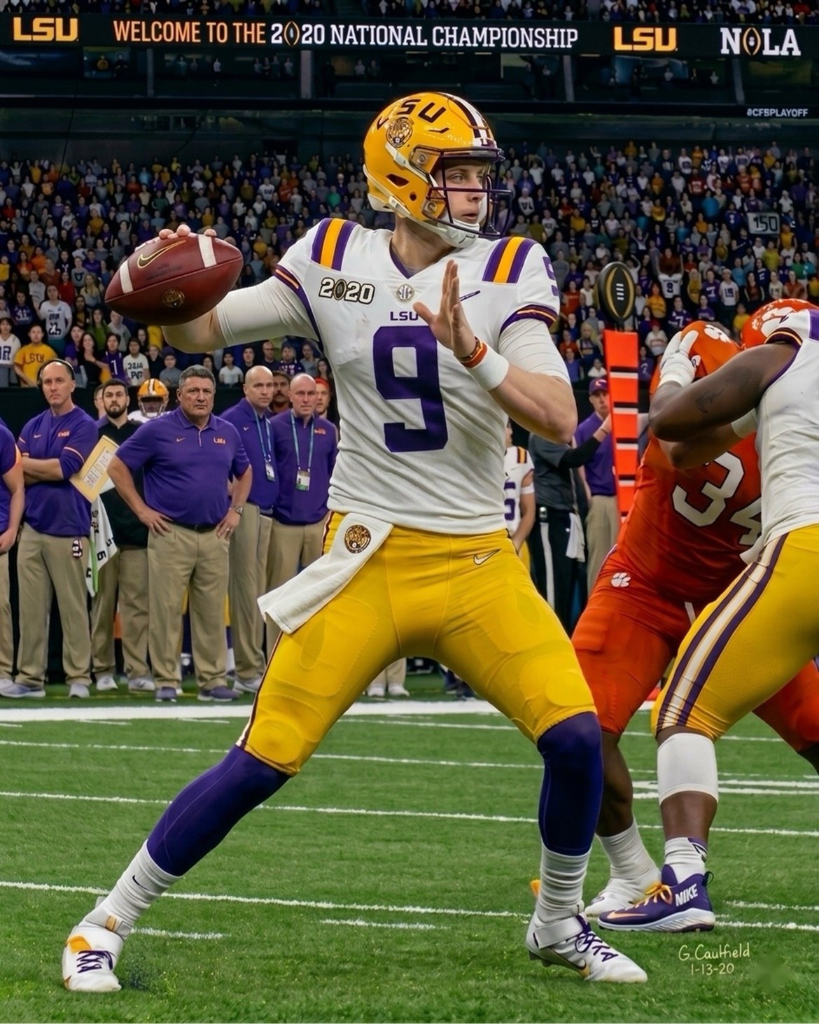 Art to AI version for Joe Burrow — 2020 National Championship, artwork by Gerard Caulfield