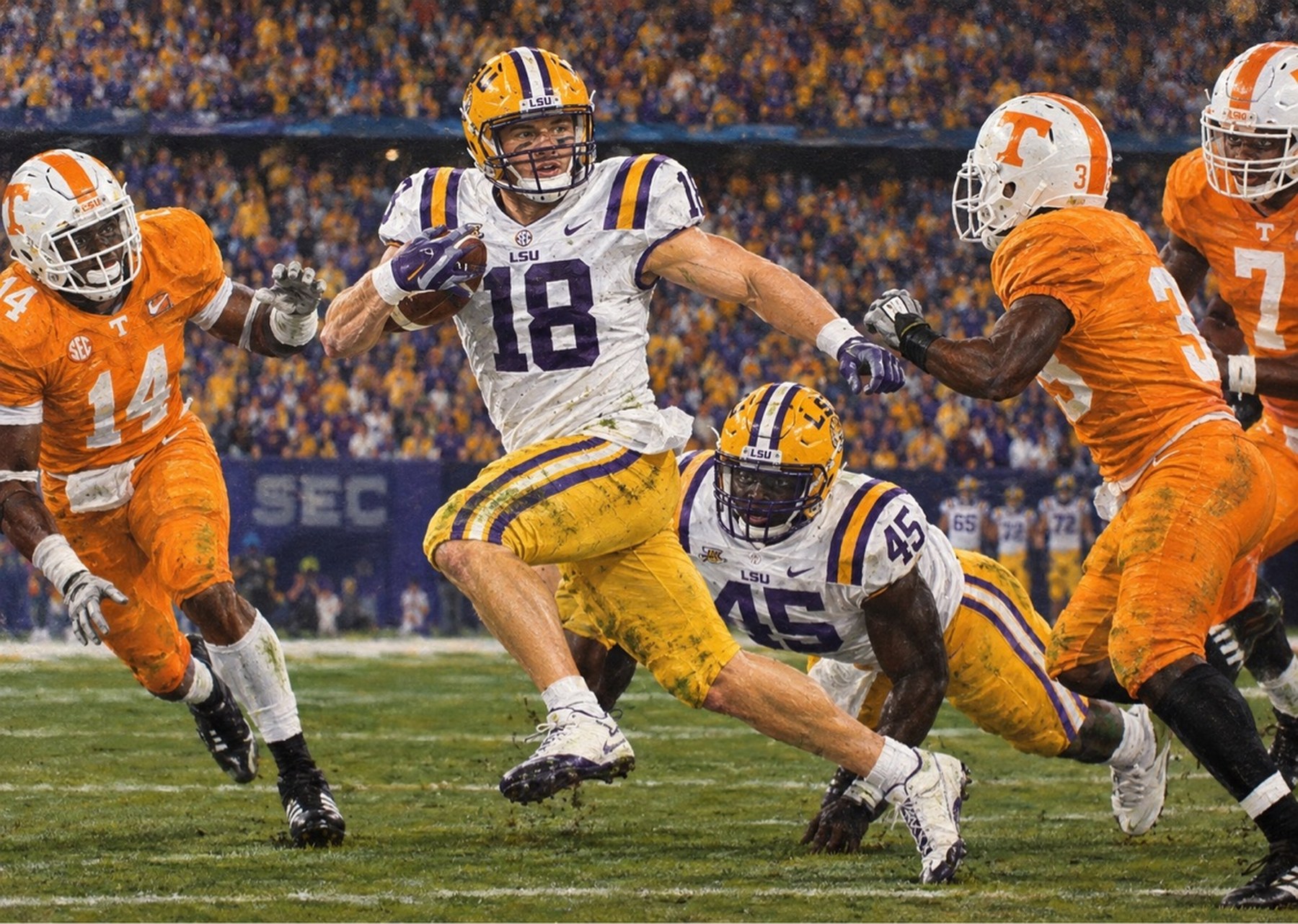 Art to AI version for LSU vs Tennessee, artwork by Gerard Caulfield