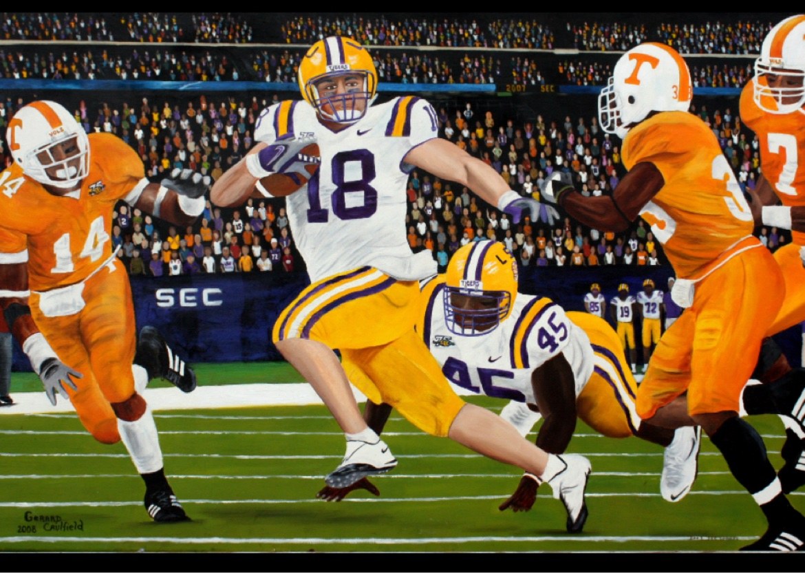 Original oil painting for LSU vs Tennessee, artwork by Gerard Caulfield