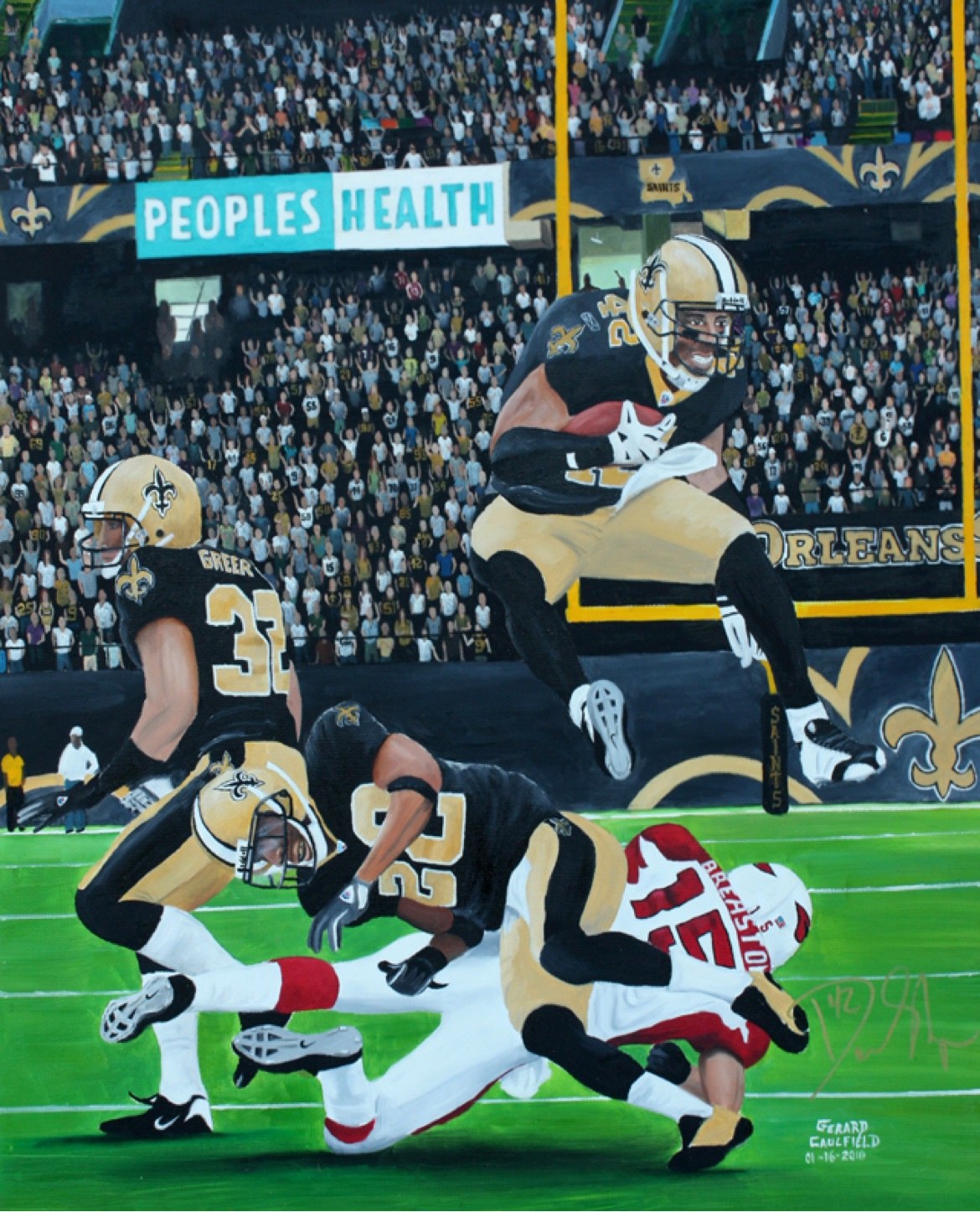 Saints vs. Cardinals, Divisional Playoff, original oil painting by Gerard Caulfield