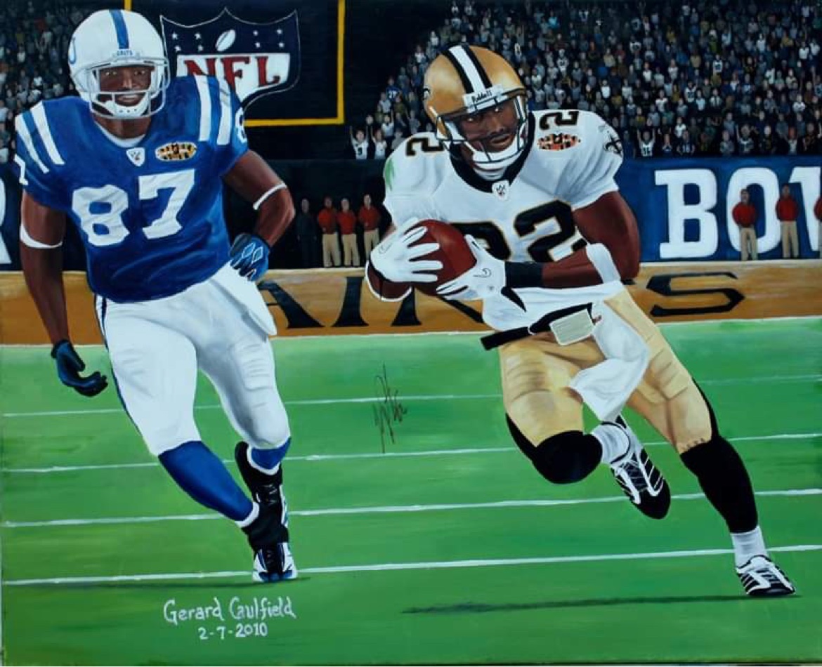 Tracy Porter Pick-Six, original oil painting autographed by Tracy Porter