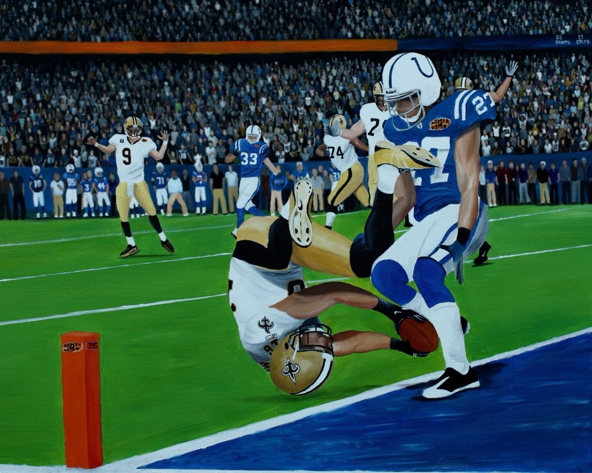 Lance Moore Two-Point Conversion, original oil painting by Gerard Caulfield