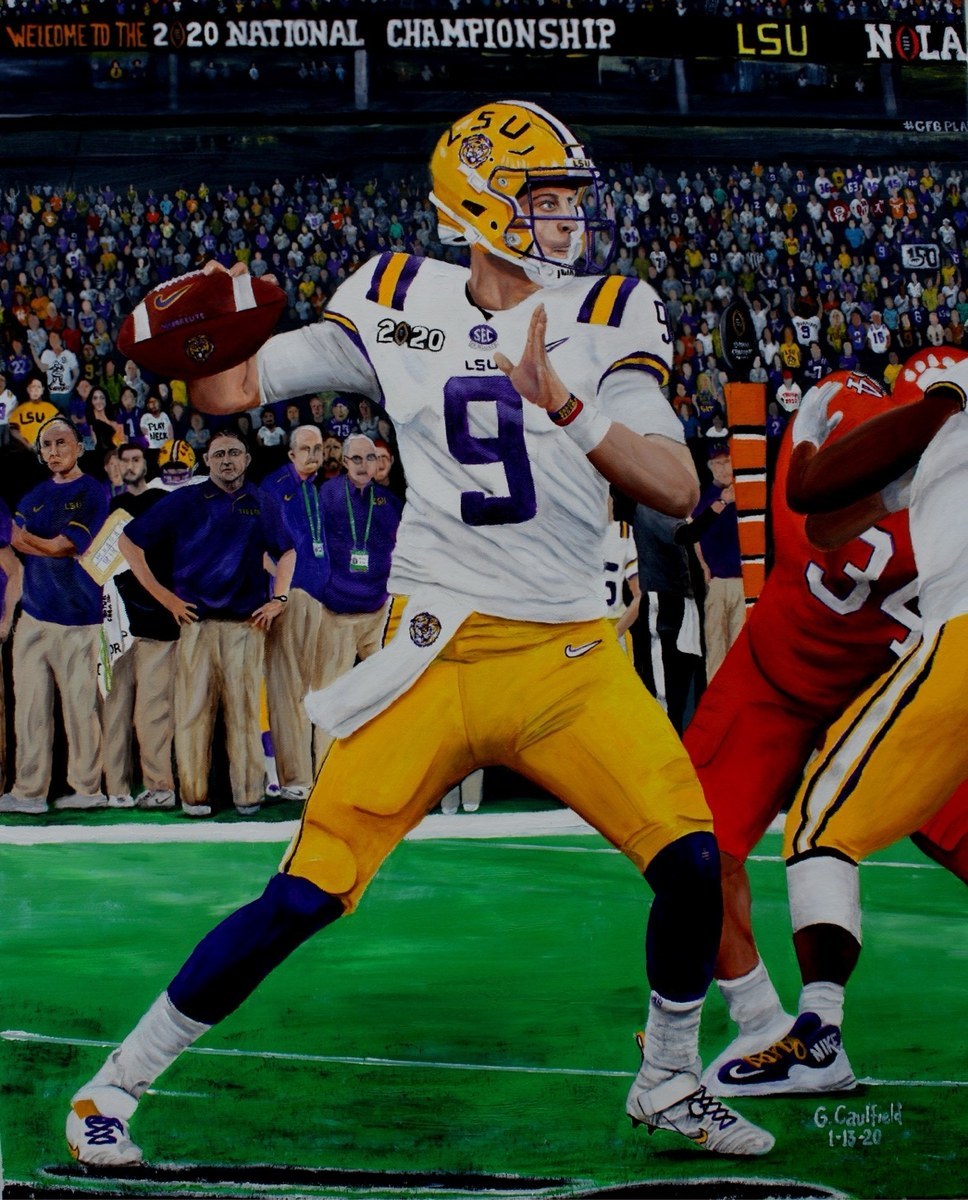 Burrow — 2020 National Championship, original oil painting by Gerard Caulfield