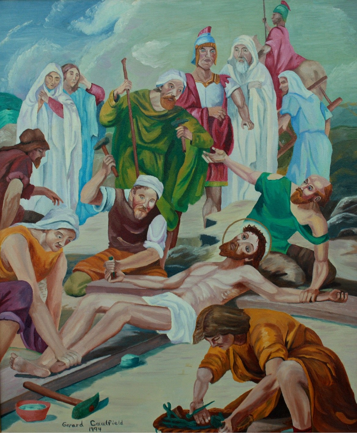Stations of the Cross — Jesus Is Nailed to the Cross, original oil painting by Gerard Caulfield