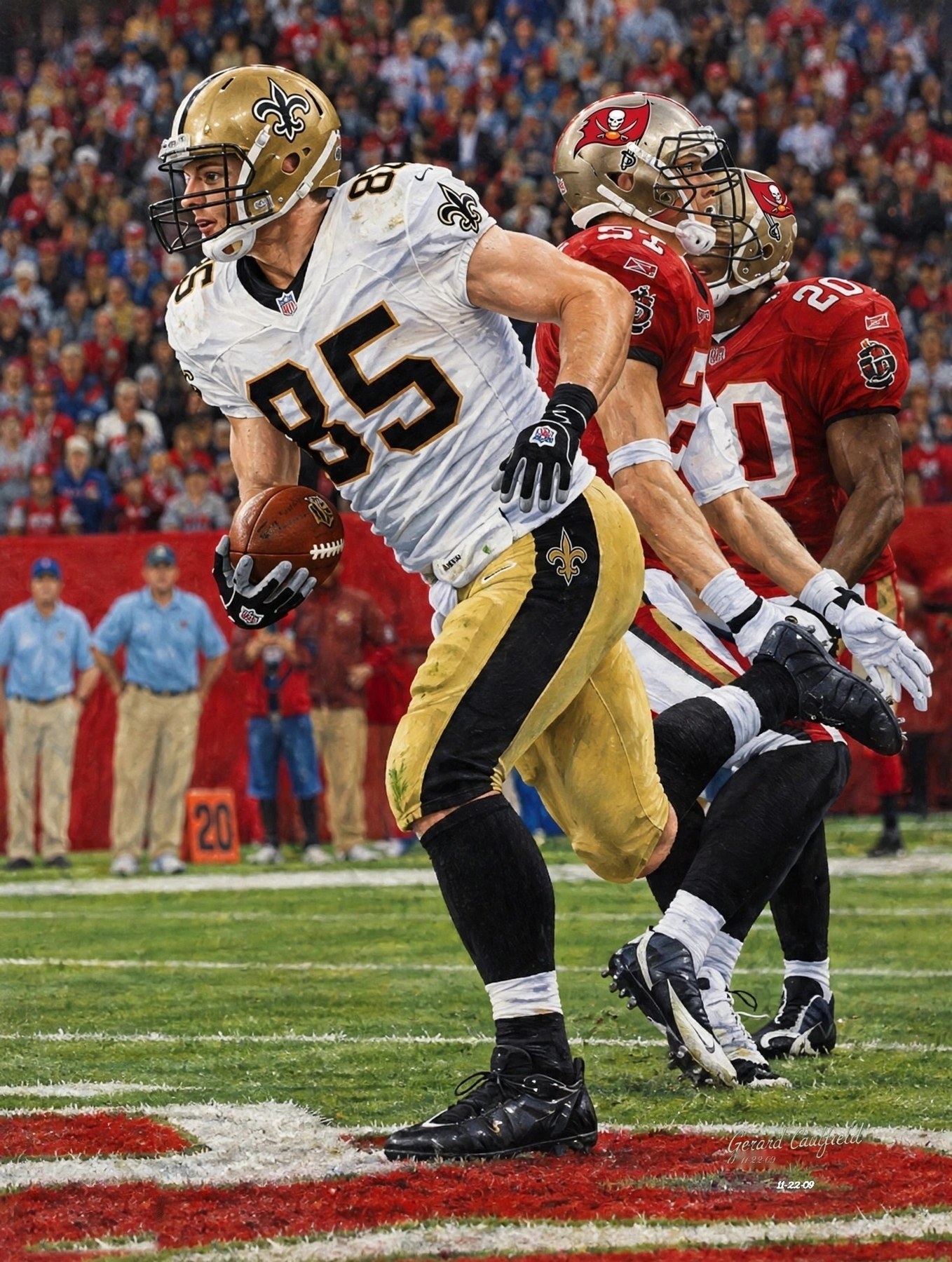 Art to AI version for Saints vs. Buccaneers, Game 10, artwork by Gerard Caulfield
