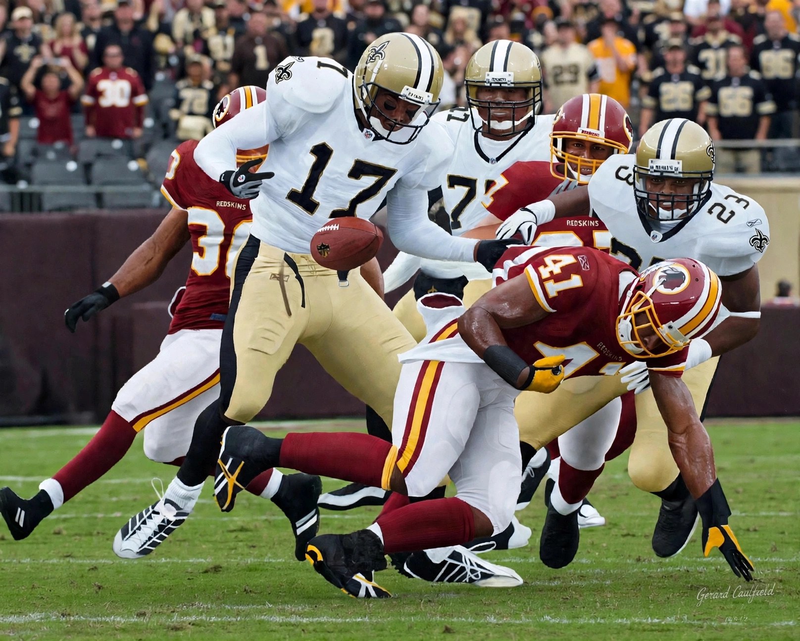 Art to AI version for Saints vs. Redskins, Game 12, artwork by Gerard Caulfield