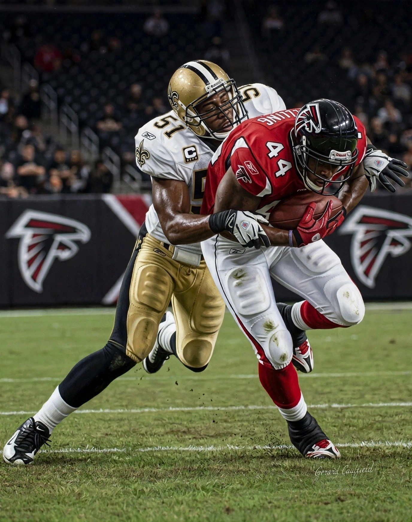 Art to AI version for Saints vs. Falcons, Game 13, artwork by Gerard Caulfield
