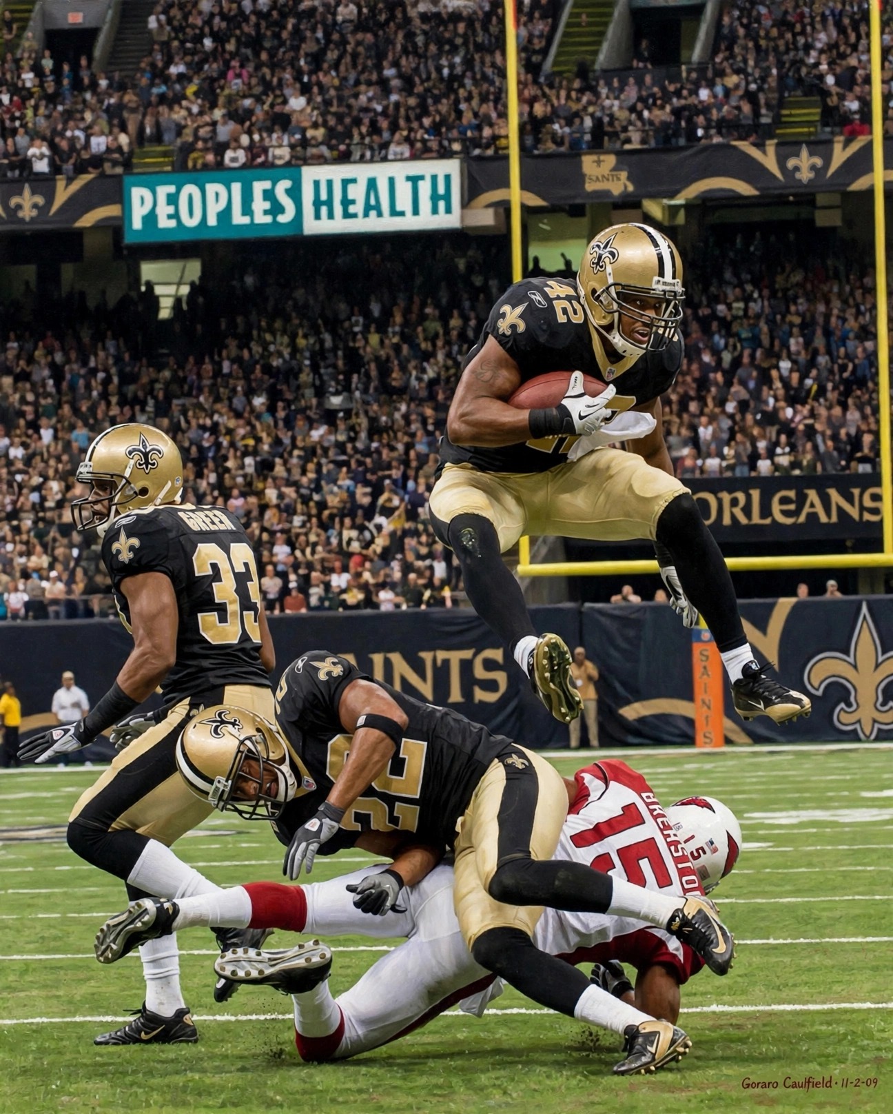 Art to AI version for Saints vs. Cardinals — Divisional Playoff, artwork by Gerard Caulfield
