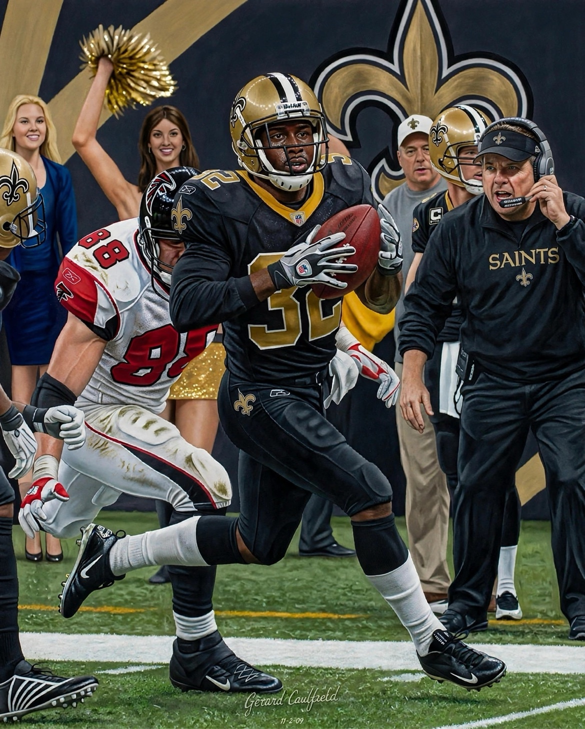 Art to AI version for Saints vs. Falcons, Game 7, artwork by Gerard Caulfield