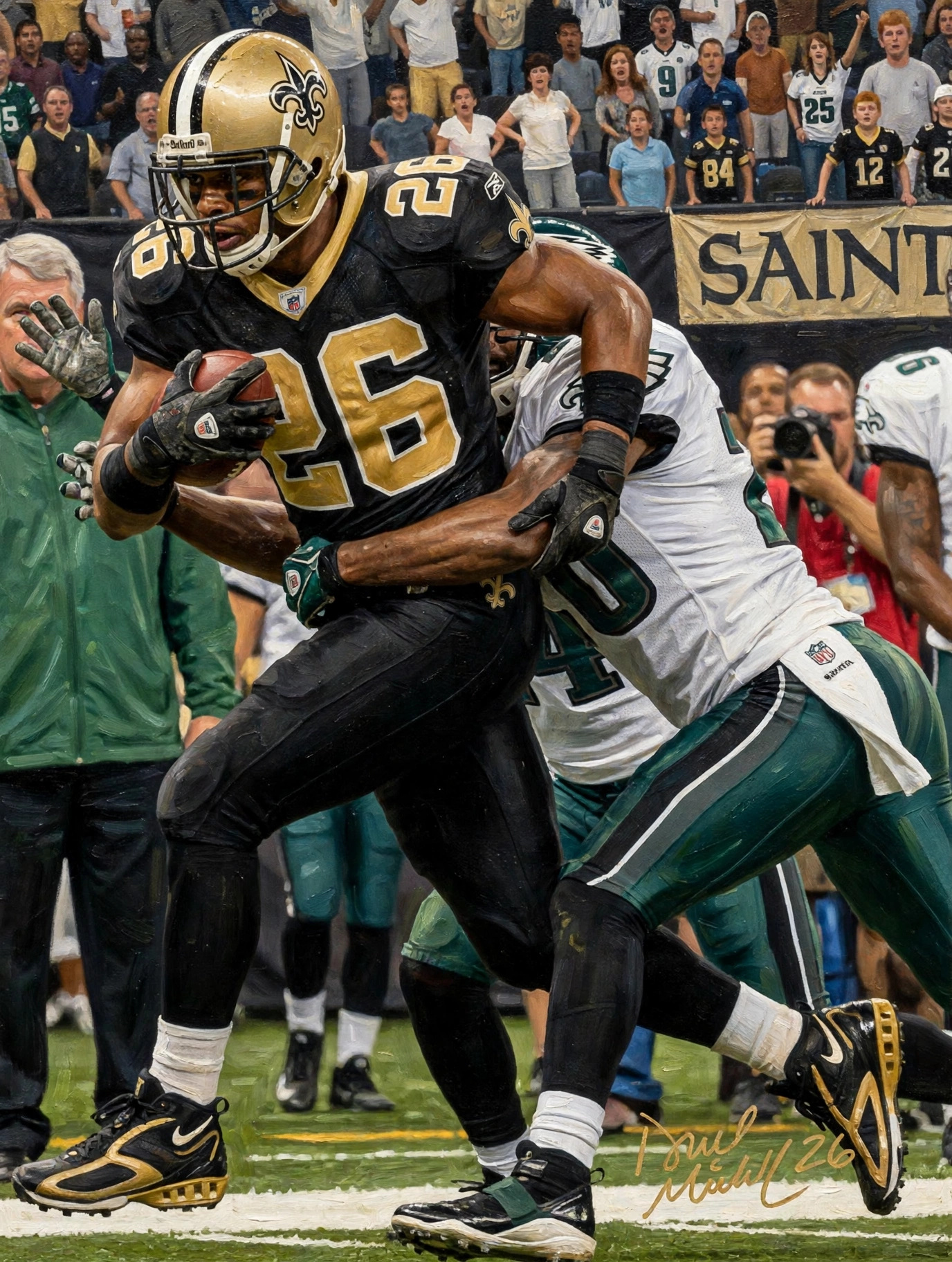 Art to AI version for Deuce McAllister — 50th Touchdown, artwork by Gerard Caulfield