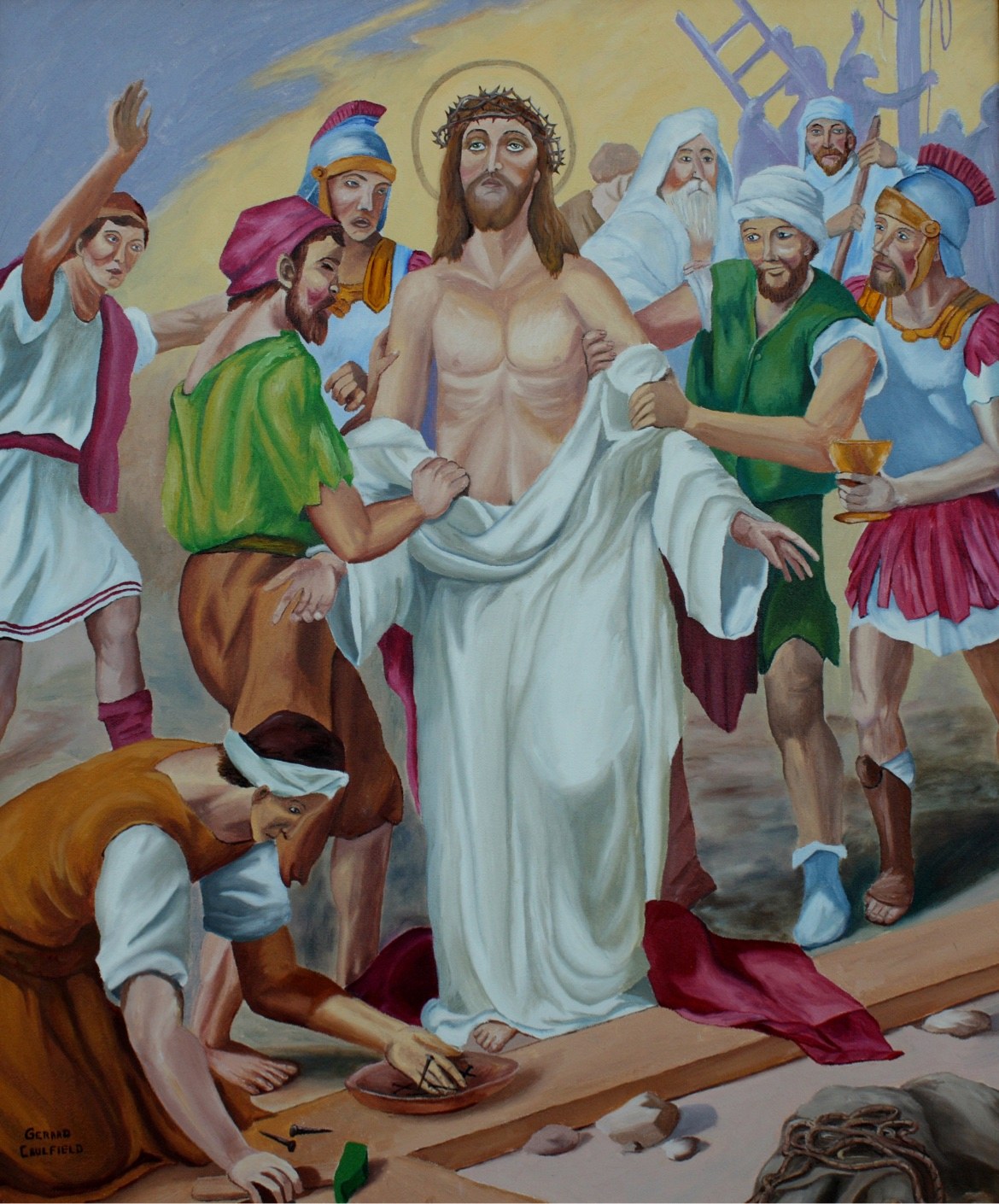 Original oil painting for Jesus Unrobed, artwork by Gerard Caulfield